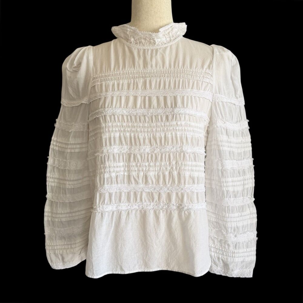 Zadig & Voltaire Tango Lace Blouse M White Regency Cottagecore Romantic Fringe